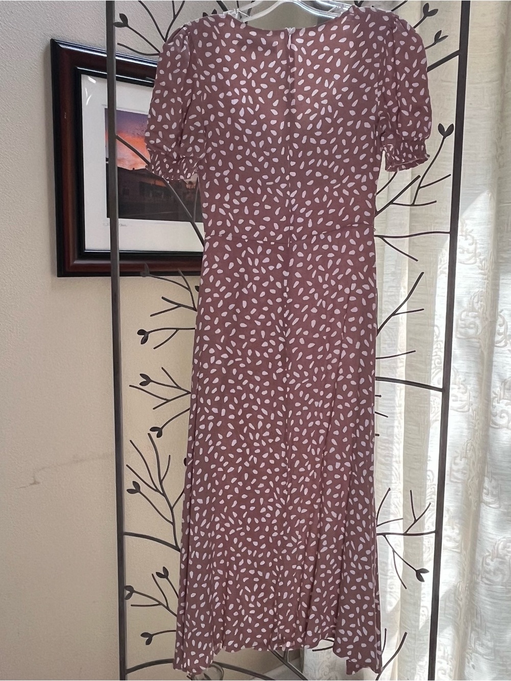 Franklin Print Puff Sleeve Midi Dress Mocha Size 2 - Picture 7 of 15